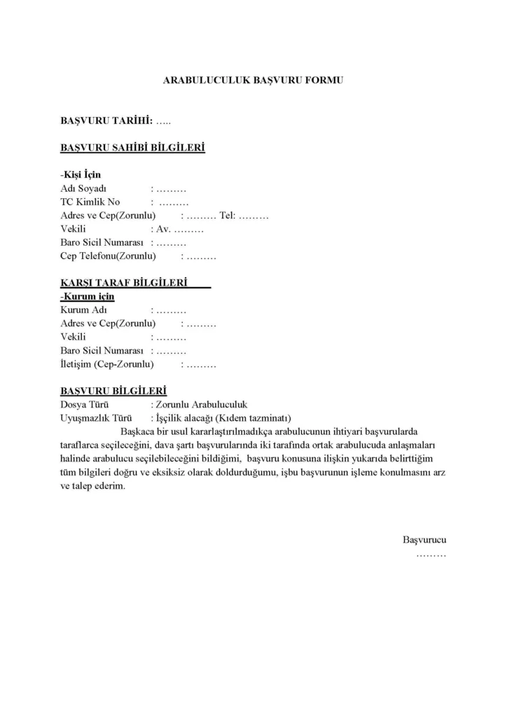 kidem-tazminati-arabuluculuk-basvuru-formu-ornegi