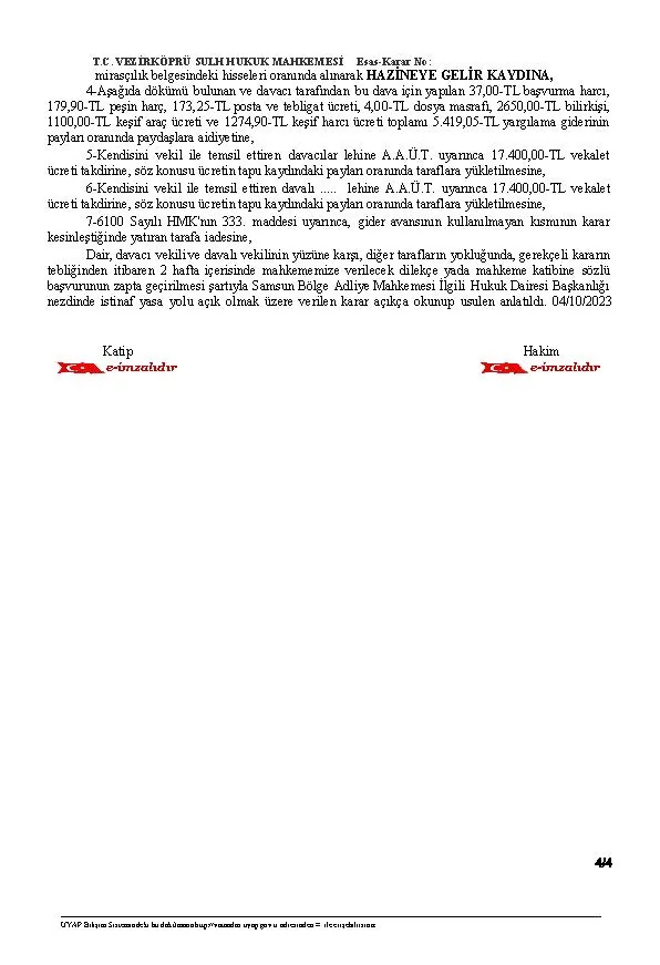 Emsal mahkeme kararı, ortaklığın giderilmesi (izale-i şuyu)